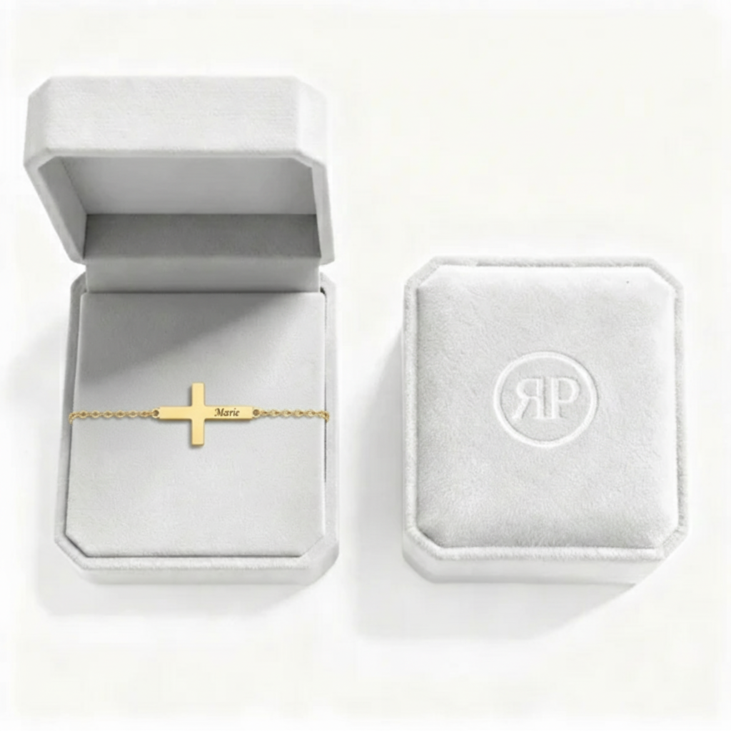 Pulseira com Nome "Sideways Cross"