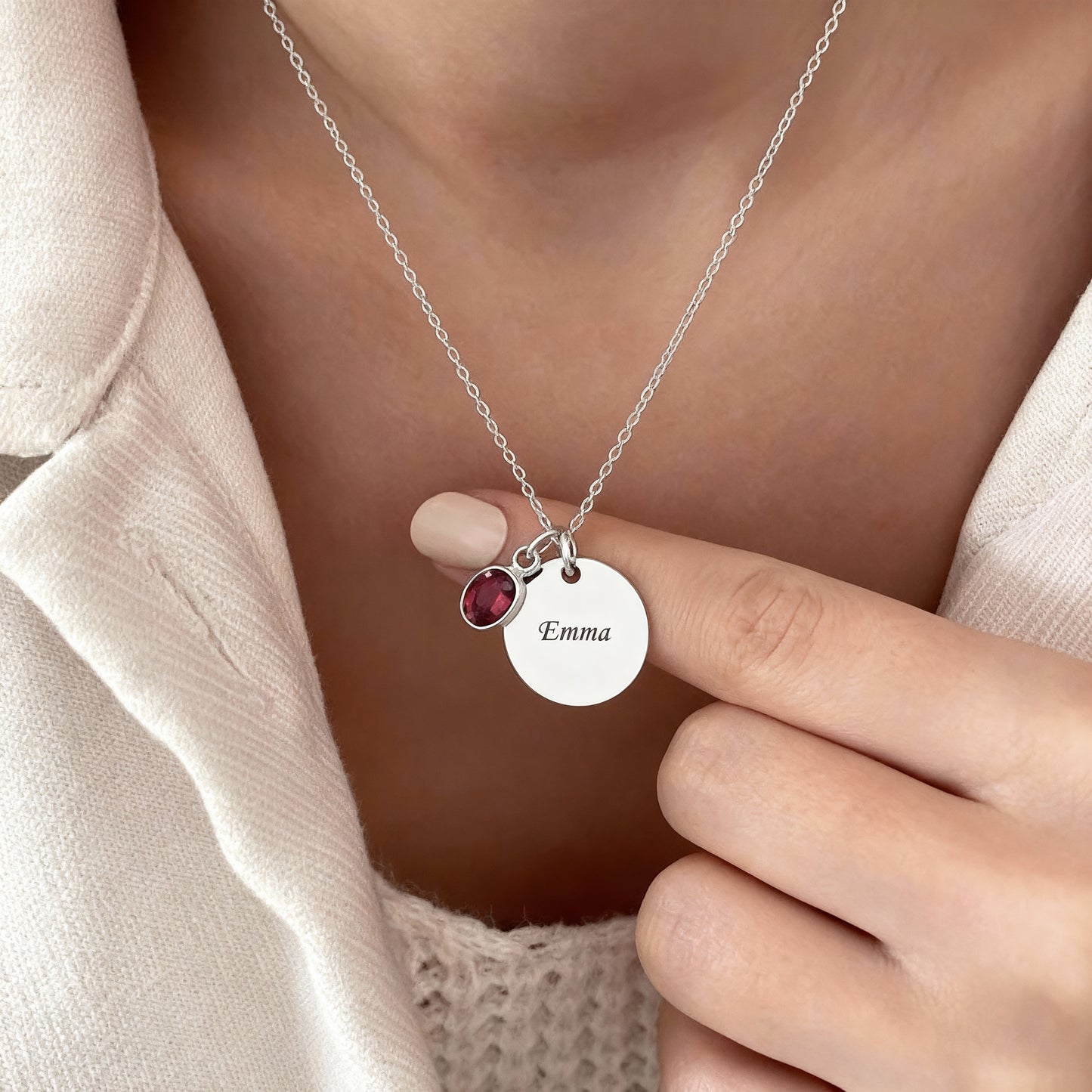 Colar Gravado "Birthstone Disc"