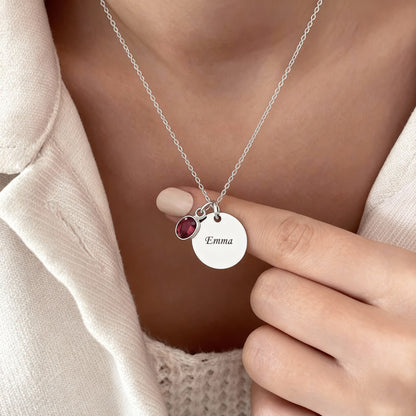Colar Gravado "Birthstone Disc"